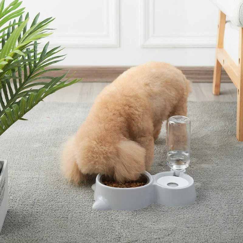 Kompakt 2-i-1 lösning: automatisk matskål och vattendispenser för katt, hund och små husdjur.