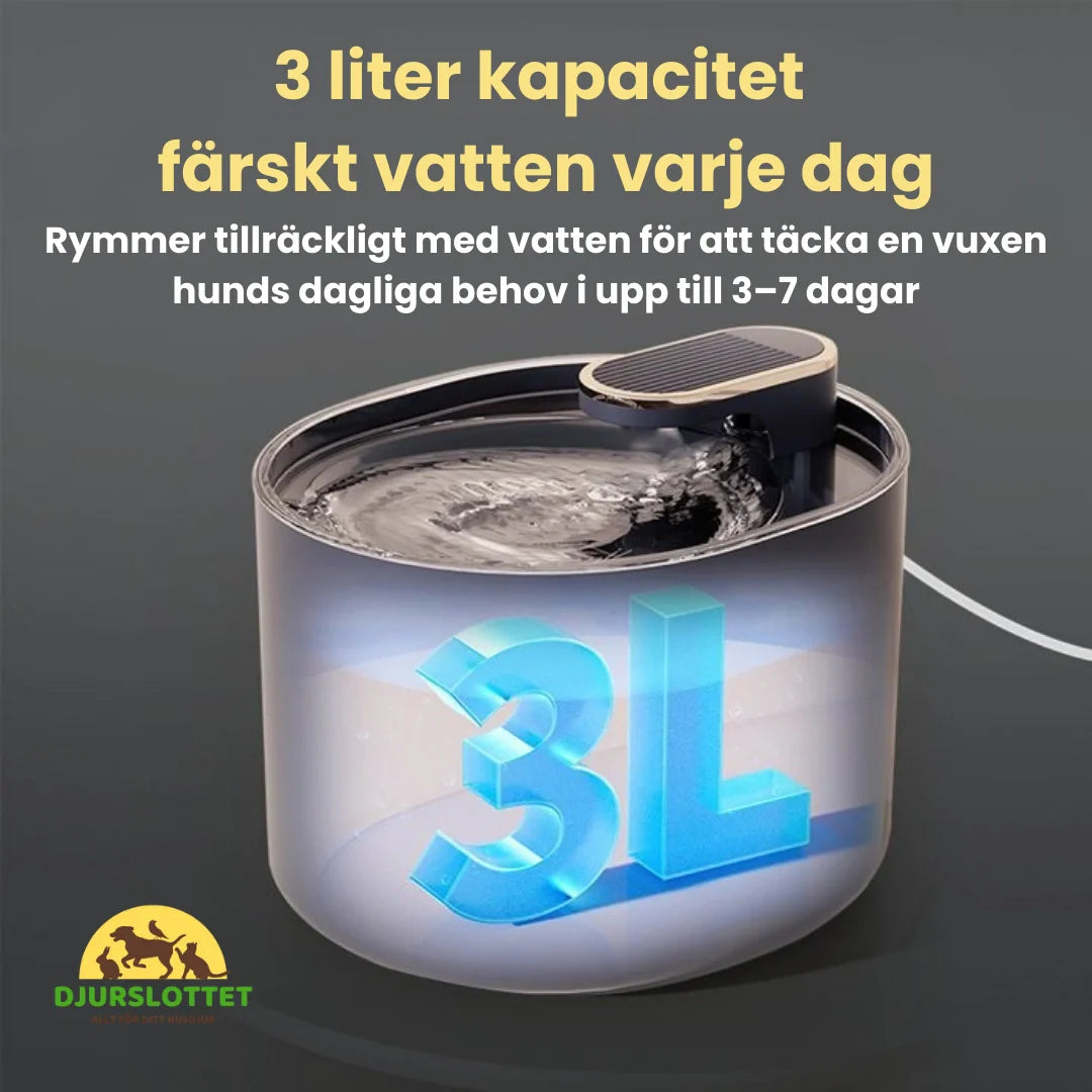 Automatisk djurfontän med kolfilter. Tyst vattenautomat för hundar & katter. Bidrar till rent vatten.