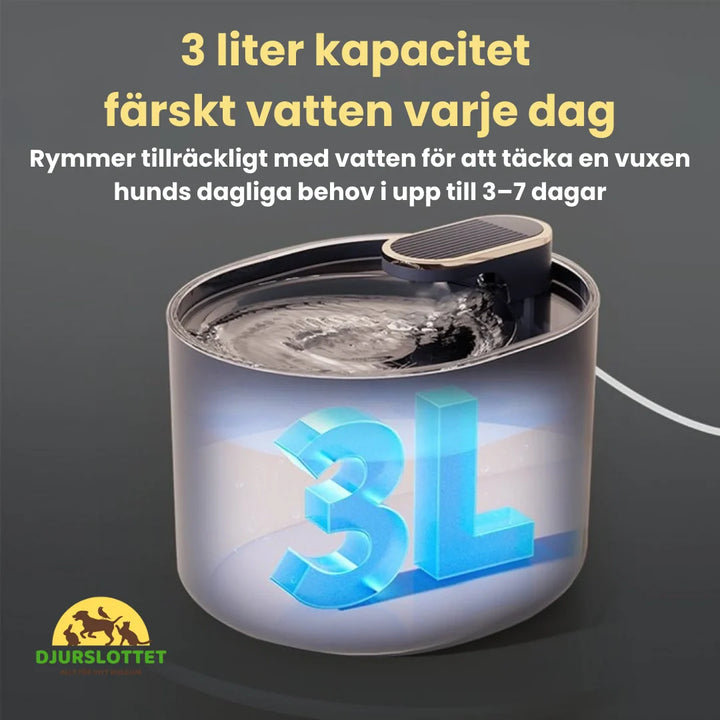 Automatisk djurfontän med kolfilter. Tyst vattenautomat för hundar & katter. Bidrar till rent vatten.