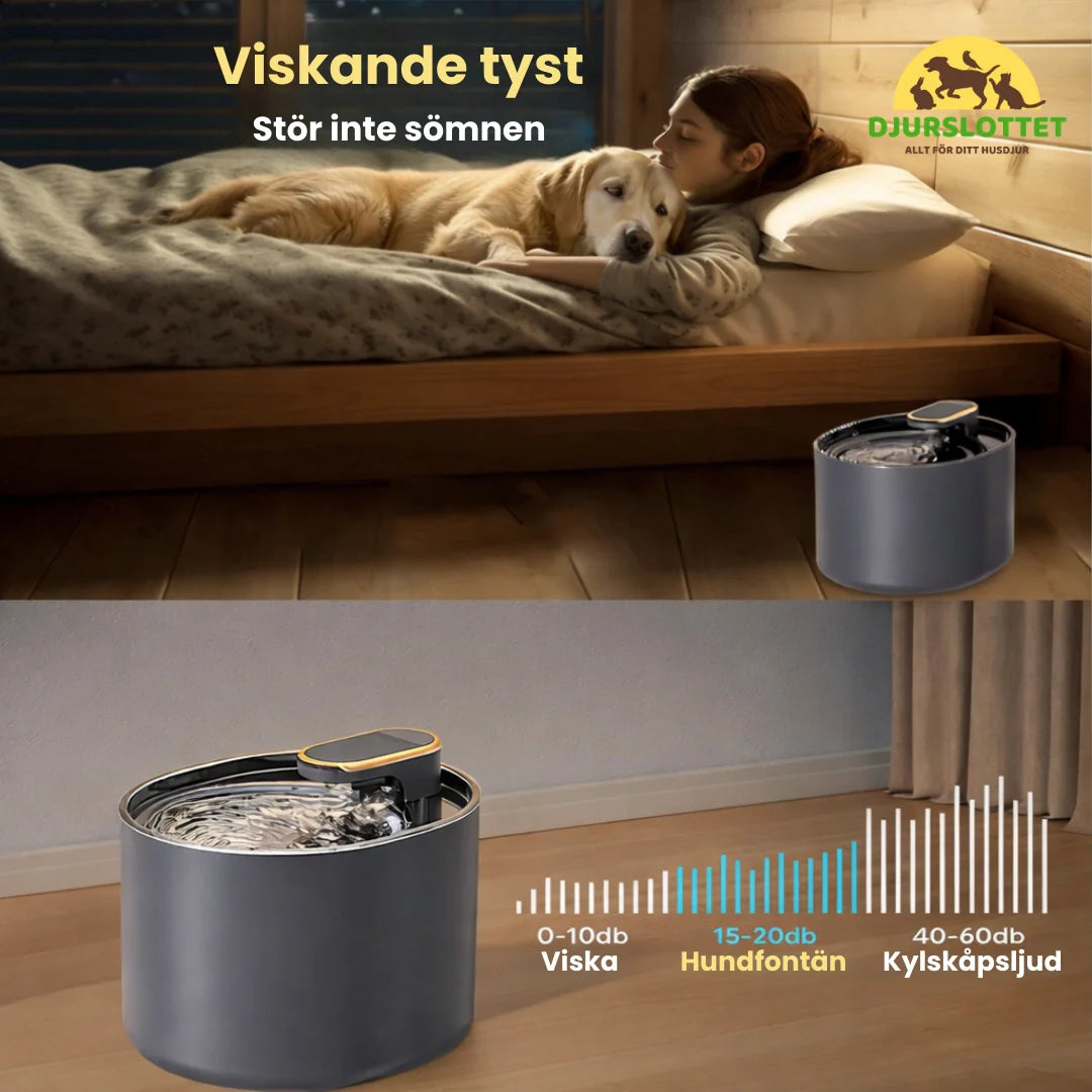 Modern kattfontän & hundfontän. Automatisk, tyst och energisnål med kolfilter för friskt vatten.