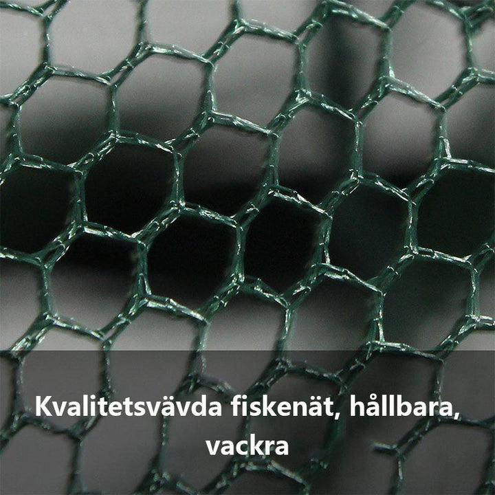 "Automatisk fällbar fiskfälla med 360° design, teleskopsfunktion, robust nylon och ståltrådsram för fisk, räkor, kräftor."