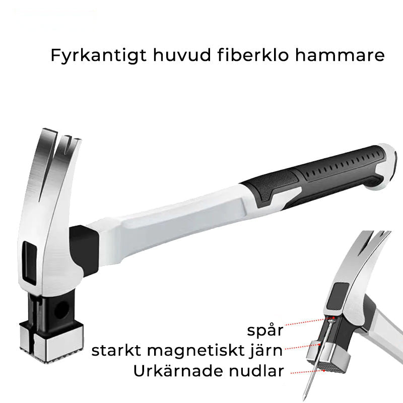 "Automatisk magnetisk hammare för träbearbetning med ergonomiskt antisliphandtag i högkolstål, mäter 40 cm i längd."