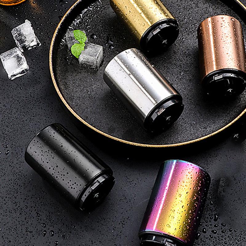 "Automatisk magnetisk ölflasköppnare i rostfritt stål, elegant design i moderna färger som Rosa Guld och Svart."