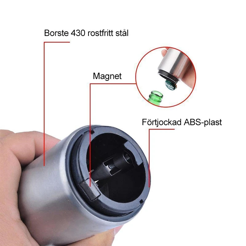 "Automatisk magnetisk ölflasköppnare i rostfritt stål, elegant design i moderna färger som Rosa Guld och Svart."