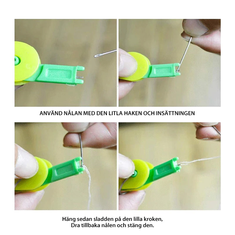 "Automatisk nålträdare för sömnad i plast, slumpmässig färg, kompaktdesign, sparar tid vid trådning, perfekt för nybörjare."