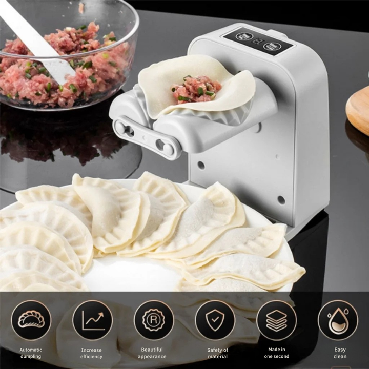 Visa hur automatisk maskin formar dumplings & ravioli perfekt. USB-C driven köksapparat för snabbmatlagning.