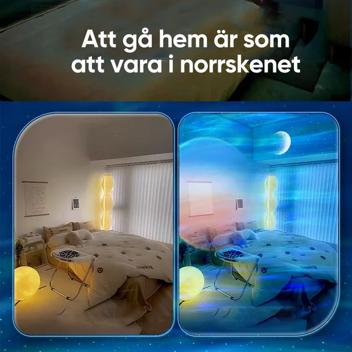 "Automatisk stjärnhimmel lampa med 3D-effekt, RGB-färger och fjärrkontroll för hemmet. Elegant och fascinerande belysning."