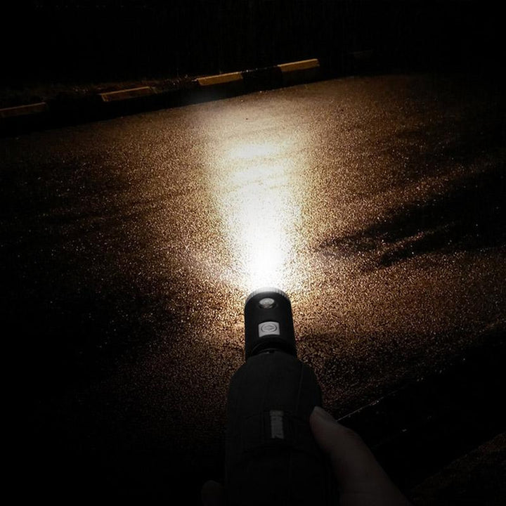 "Automatiskt fällbart paraply med LED, reflexrand, svart design, säkerhet och stil i regn och mörker, accessoar"