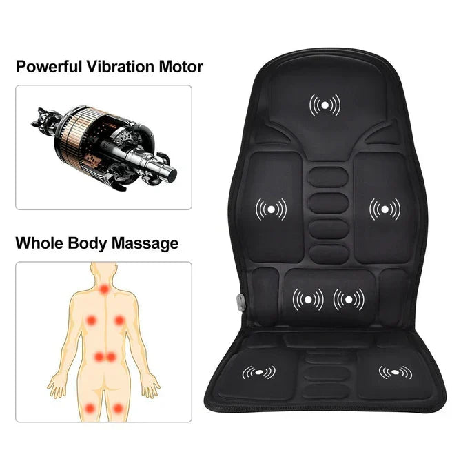 Kompakt massagekudde för resa och kontor, erbjuder värme, vibration för snabb muskelavlastning.