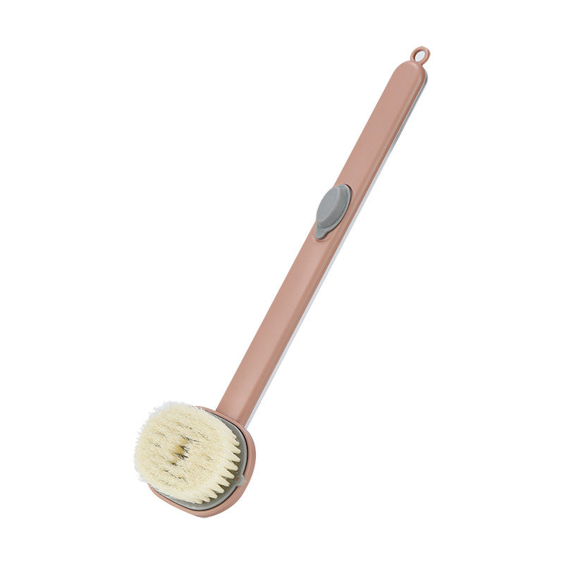 "Avtagbar badmassageborste med långt handtag, ergonomisk design, exfolierar huden, nylonborst, pastellfärger"