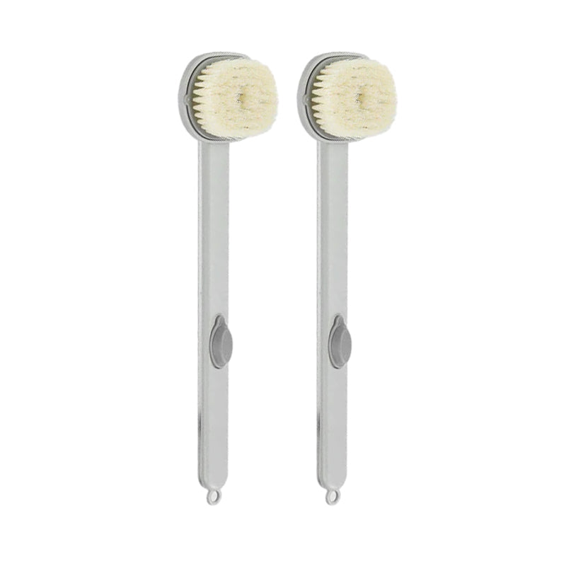 "Avtagbar badmassageborste med långt handtag, ergonomisk design, exfolierar huden, nylonborst, pastellfärger"