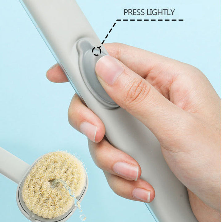 "Avtagbar badmassageborste med långt handtag, ergonomisk design, exfolierar huden, nylonborst, pastellfärger"