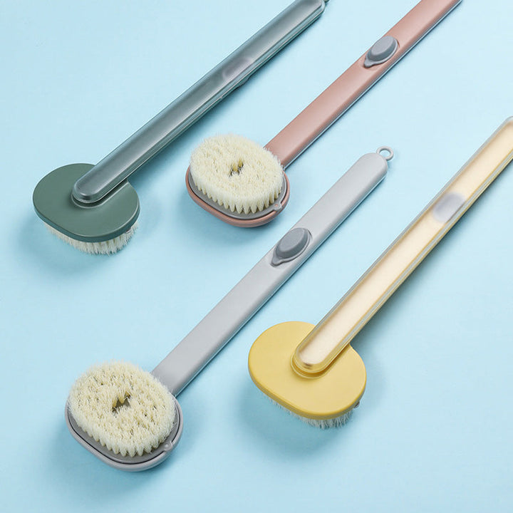 "Avtagbar badmassageborste med långt handtag, ergonomisk design, exfolierar huden, nylonborst, pastellfärger"