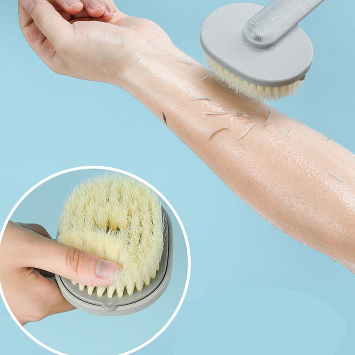 "Avtagbar badmassageborste med långt handtag, ergonomisk design, exfolierar huden, nylonborst, pastellfärger"