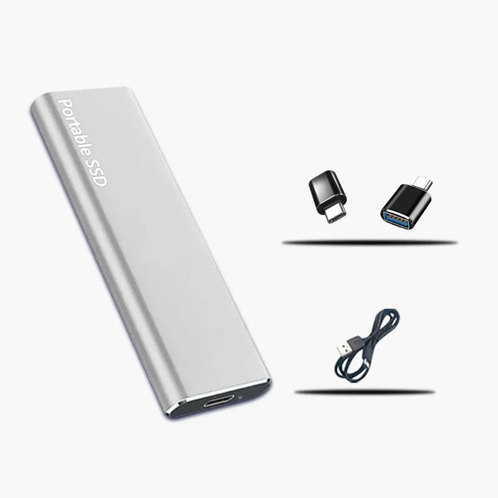 Extern 4TB hårddisk, svart finish. Bärbar med USB-C för snabb dataöverföring och backup av filer.