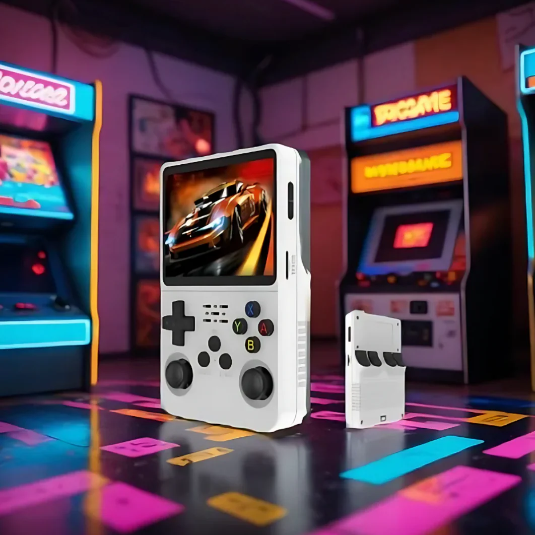 Handhållen retrokonsol för nostalgi och gaming, med tusentals klassiker.