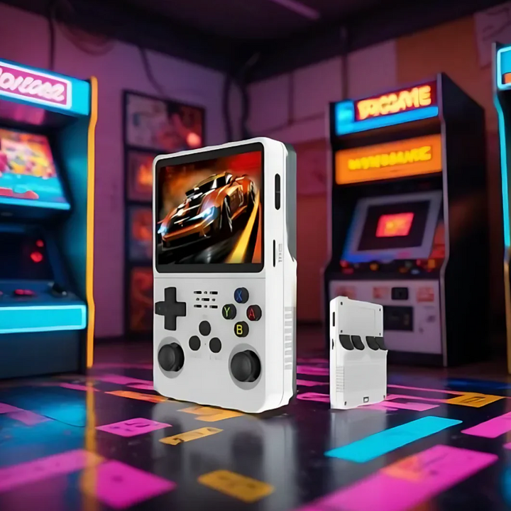 Handhållen retrokonsol för nostalgi och gaming, med tusentals klassiker.