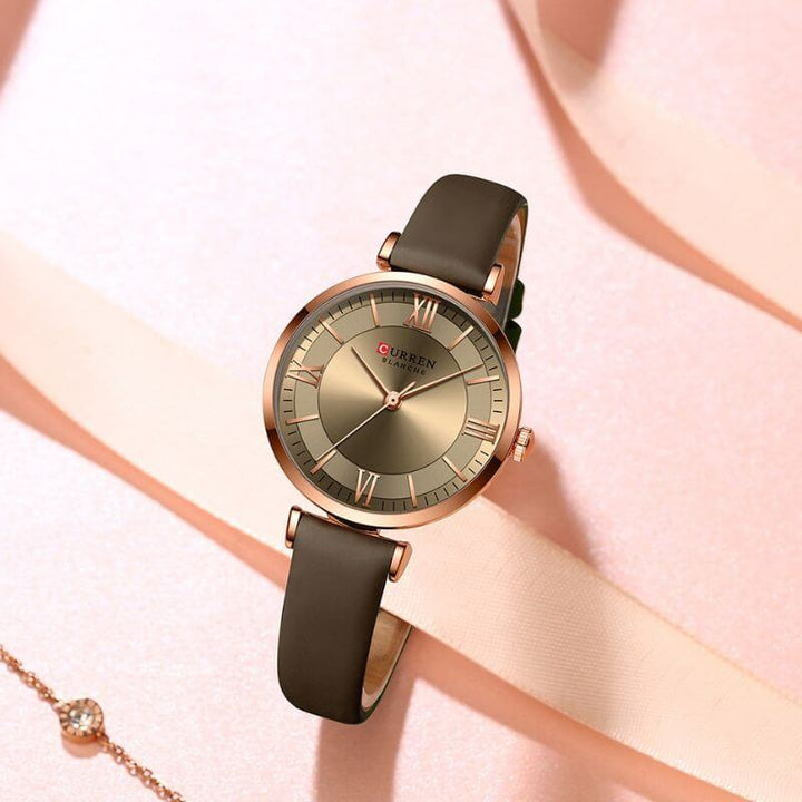 Elegant Vattentät Klocka med Läderarmband