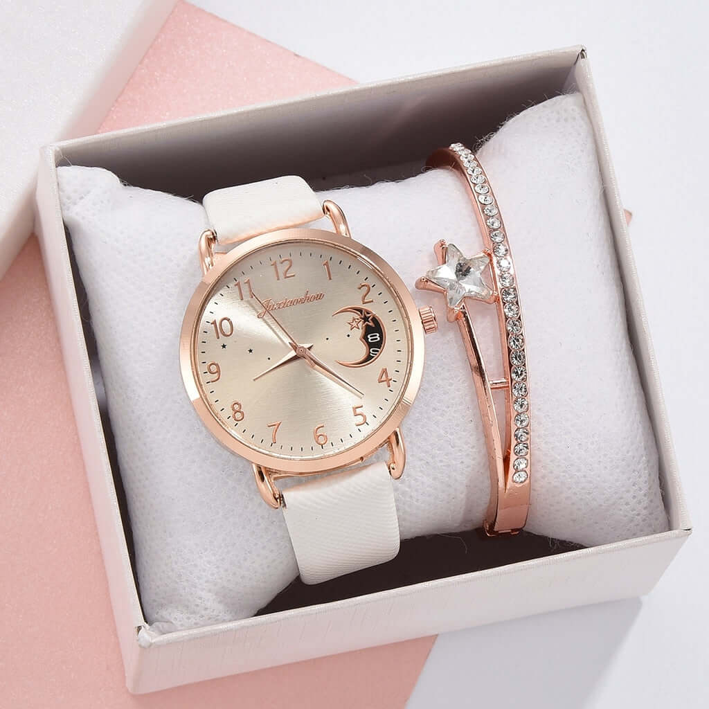 Elegant Moon Dial Watch & Bracelet Set