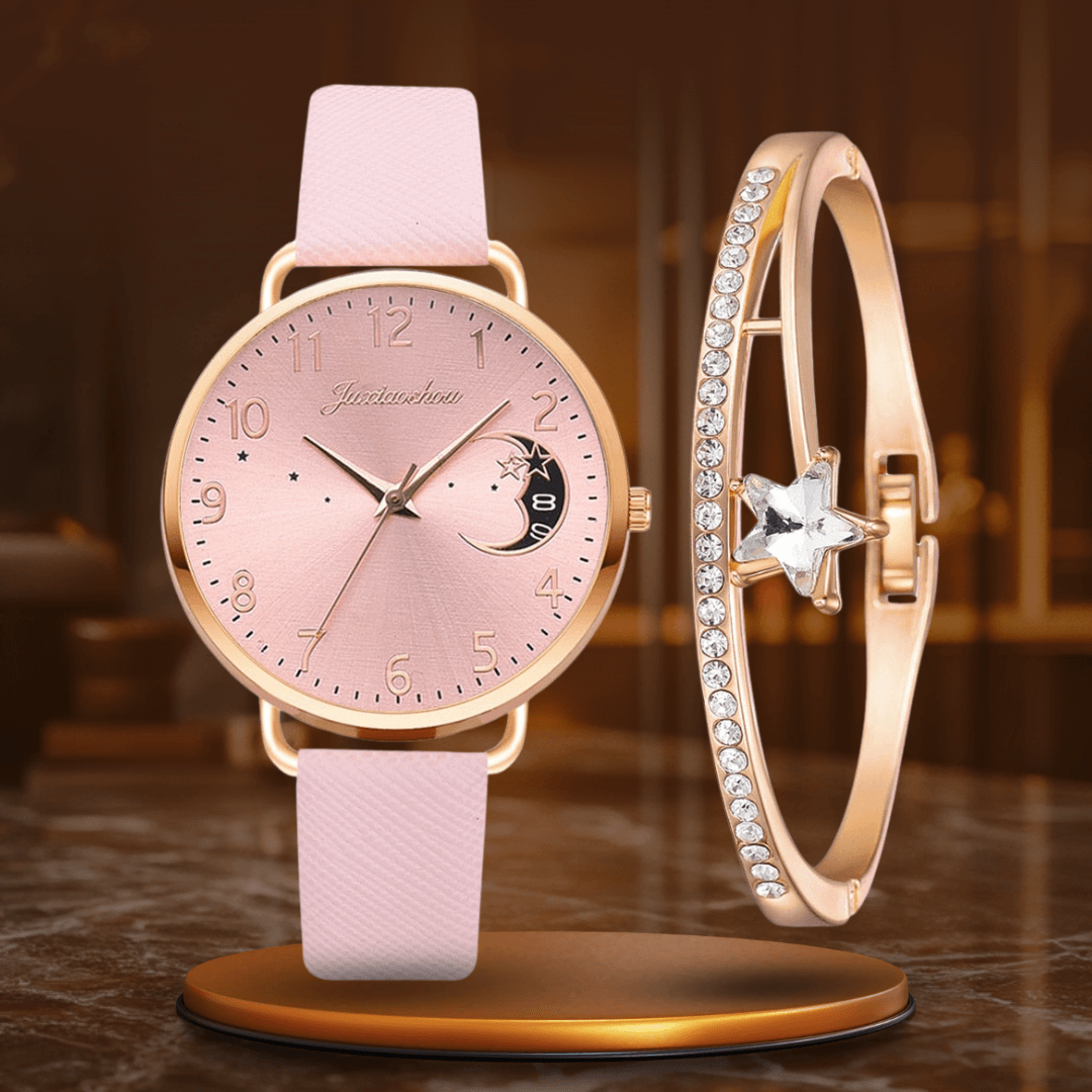 Elegant Moon Dial Watch & Bracelet Set