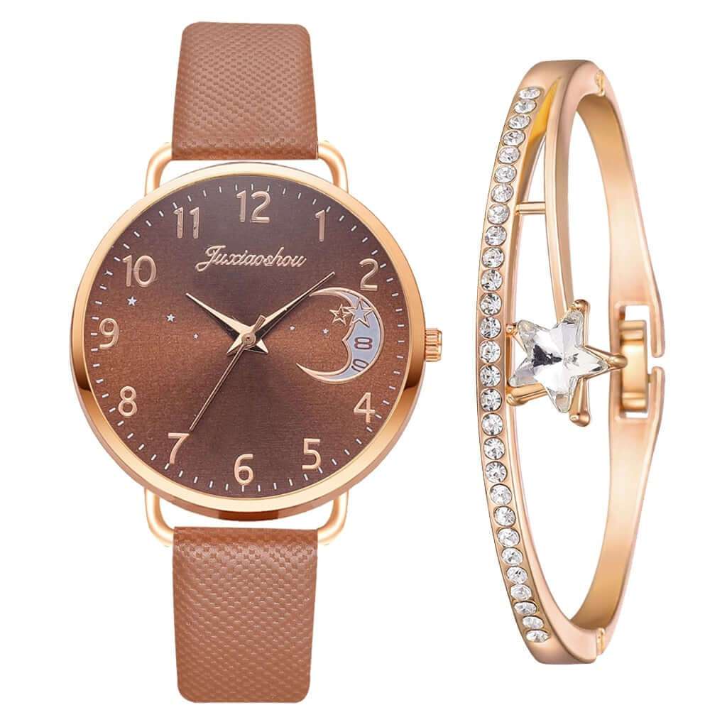 Elegant Moon Dial Watch & Bracelet Set