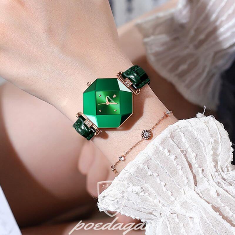 Elegant Grön Diamantkvarts Klocka