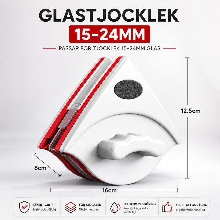Dubbelsidig magnetisk fönsterrengörare i ABS-plast, triangulär design, säker, effektiv rengöring av fönster, inomhus användning.