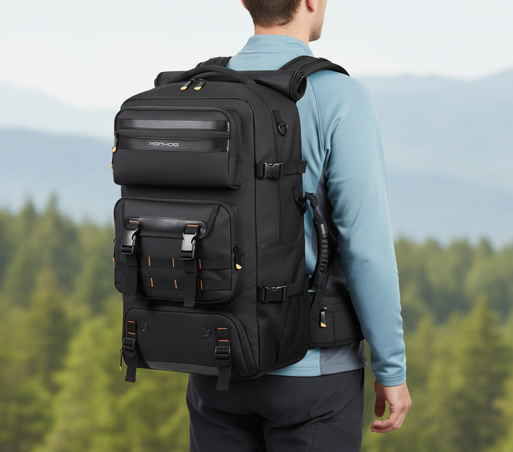BaggageMaster 50L multifunktionell resväska/ryggsäck med laptopfack. Perfekt för flexibla resor, unisex design.
