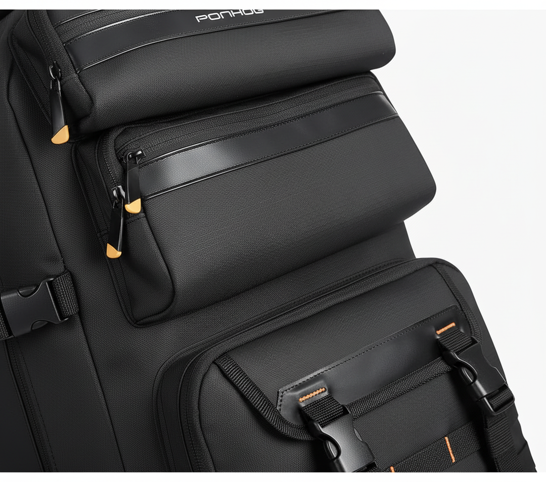 Flexibel 50L BaggageMaster ryggsäck/resväska för modern resa. Smart bagage med laptopfack, robust och multifunktionell.