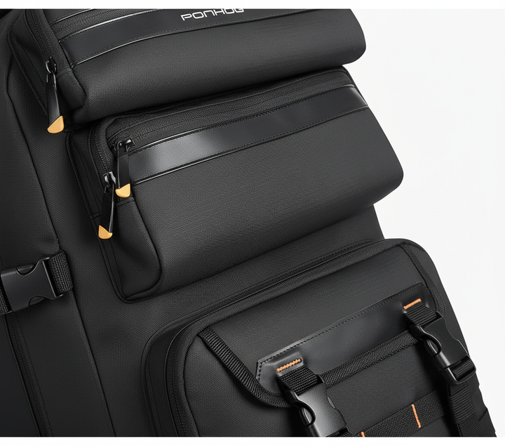 Flexibel 50L BaggageMaster ryggsäck/resväska för modern resa. Smart bagage med laptopfack, robust och multifunktionell.