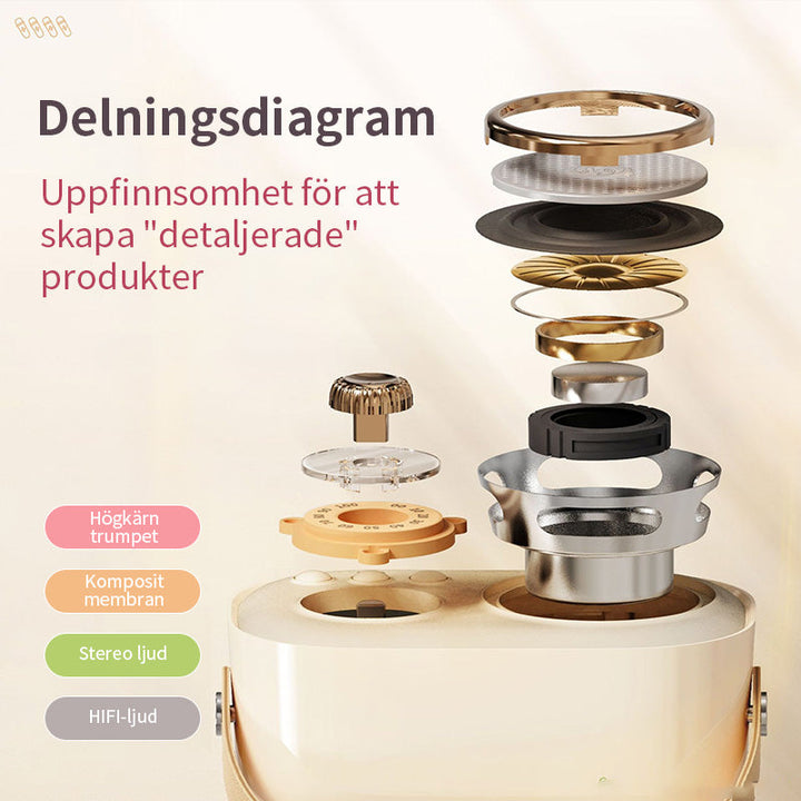"Bärbar Bluetooth-högtalare för barn med trådlös mikrofon, kompakt design, perfekt för karaoke och musikupplevelser."