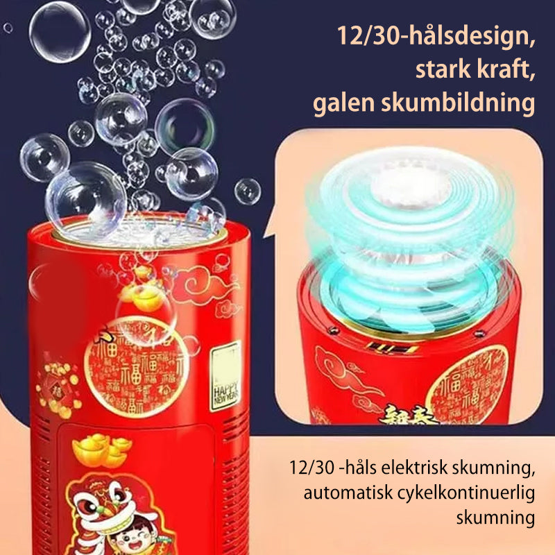 "Bärbar bubbelmaskin med 20-hålsdesign, skapar färgglada bubblor, perfekt för barnkalas och utomhuslekar."