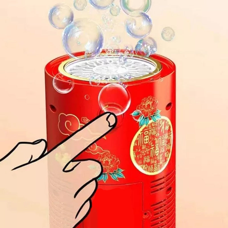 "Bärbar bubbelmaskin med 20-hålsdesign, skapar färgglada bubblor, perfekt för barnkalas och utomhuslekar."