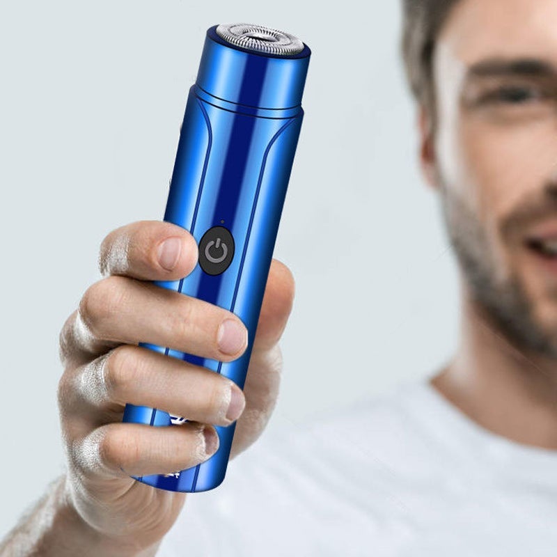 "Bärbar elektrisk rakapparat i aluminium, kompakt design, svart färg, perfekt för ansikte och kropp, IPX7 vattentät."