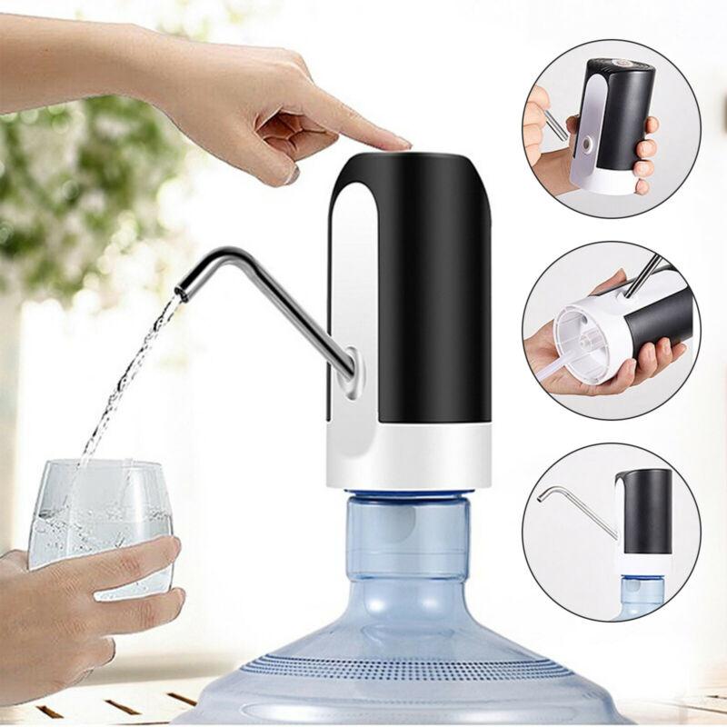 Bärbar elektrisk vattendispenser i vit ABS och stål, kompakt, med USB-laddning, perfekt för camping och utflykter.