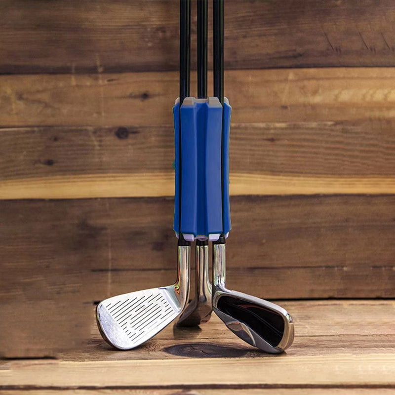 "Bärbar golfklubbhållare i svart-orange för driver och putter, kompakt design med magnetisk bollmarkör."