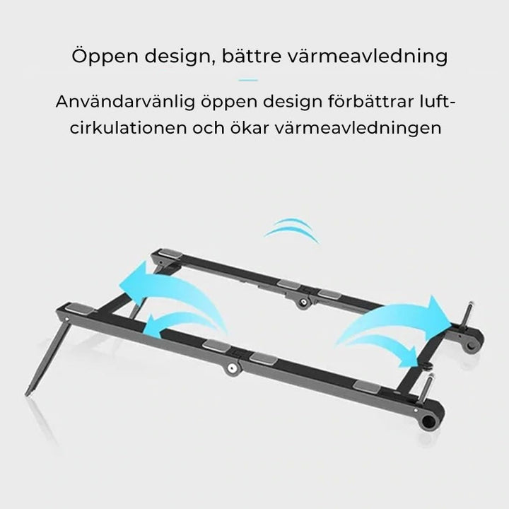 "Bärbar hållare i anodiserad aluminium, 3-i-1, för tablet och telefon. Svart och vit, kompakt och kompatibel design."