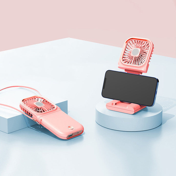 "Bärbar halsfläkt för sommar, USB-laddning, hängande design, stilren, kompakt, kylning, flera färgalternativ."