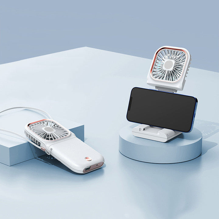 "Bärbar halsfläkt för sommar, USB-laddning, hängande design, stilren, kompakt, kylning, flera färgalternativ."
