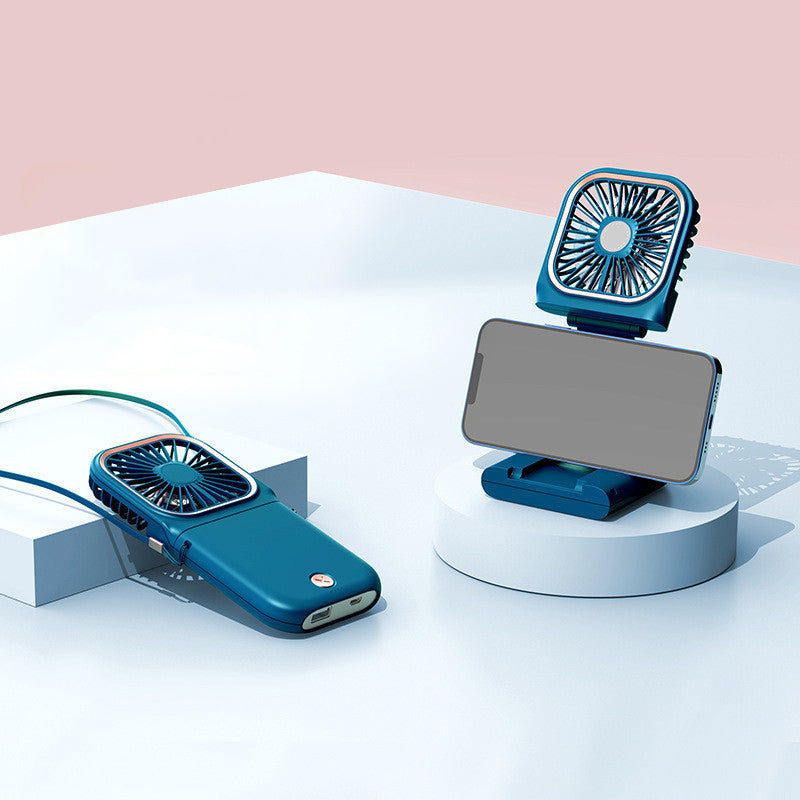 "Bärbar halsfläkt för sommar, USB-laddning, hängande design, stilren, kompakt, kylning, flera färgalternativ."