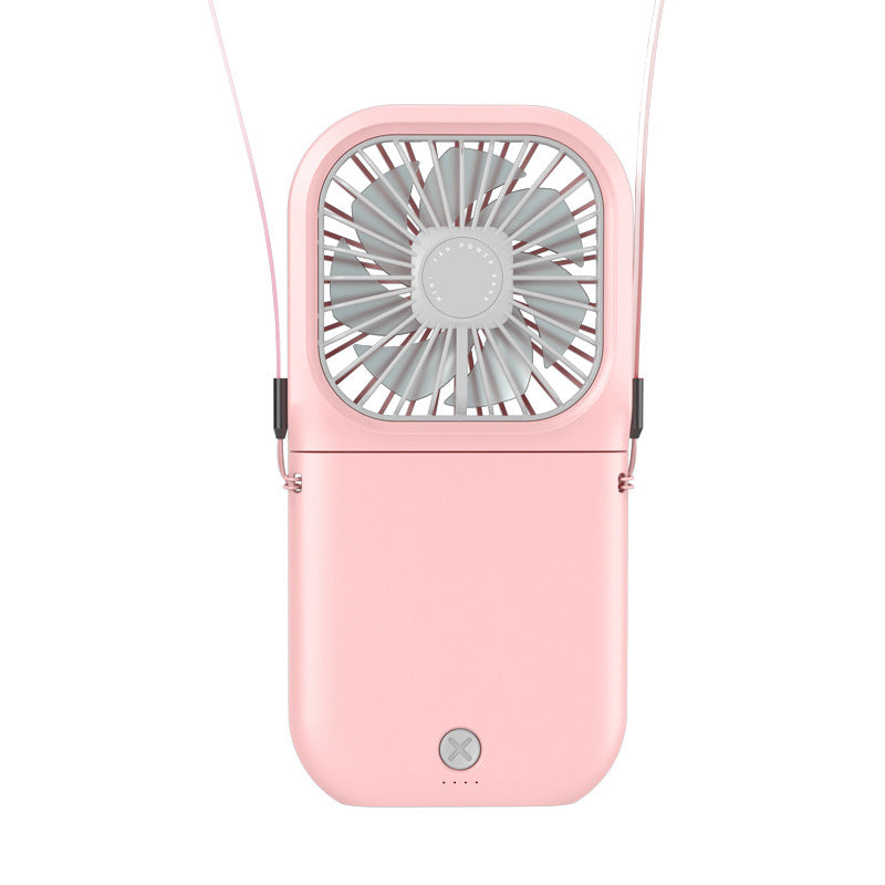 "Bärbar halsfläkt för sommar, USB-laddning, hängande design, stilren, kompakt, kylning, flera färgalternativ."