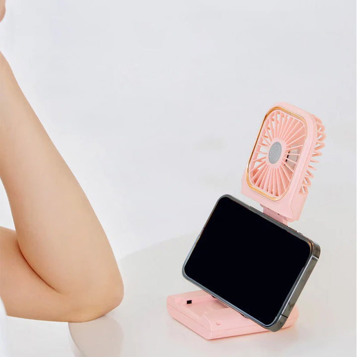 "Bärbar halsfläkt för sommar, USB-laddning, hängande design, stilren, kompakt, kylning, flera färgalternativ."