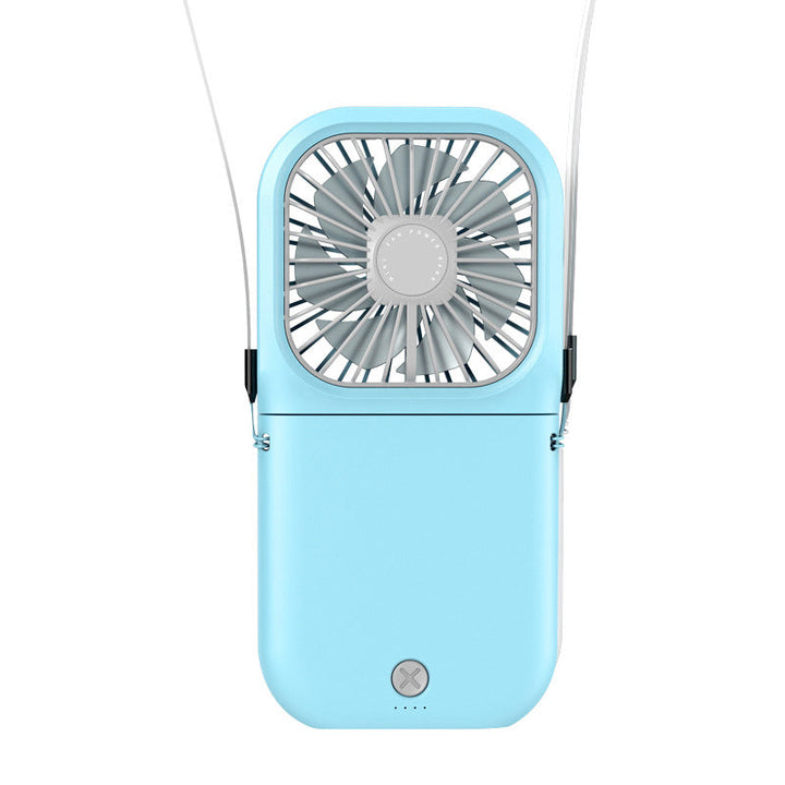 "Bärbar halsfläkt för sommar, USB-laddning, hängande design, stilren, kompakt, kylning, flera färgalternativ."