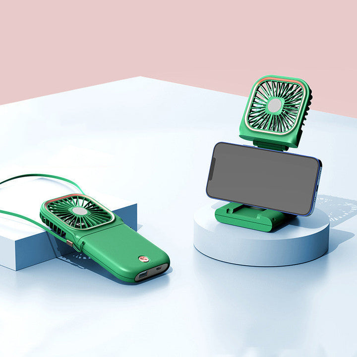 "Bärbar halsfläkt för sommar, USB-laddning, hängande design, stilren, kompakt, kylning, flera färgalternativ."