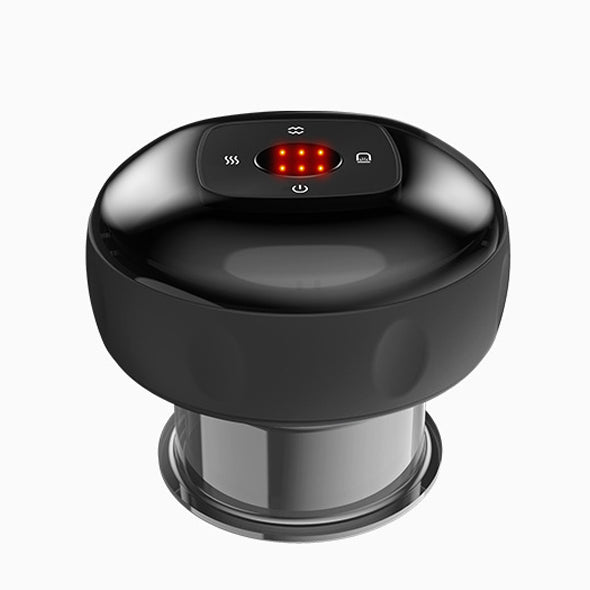 Bärbar massageapparat för koppning med rödljus, kompakt design och dynamisk sugteknik för individuell massage och ljusterapi.