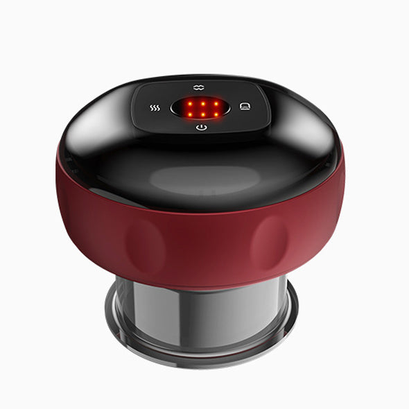 Bärbar massageapparat för koppning med rödljus, kompakt design och dynamisk sugteknik för individuell massage och ljusterapi.