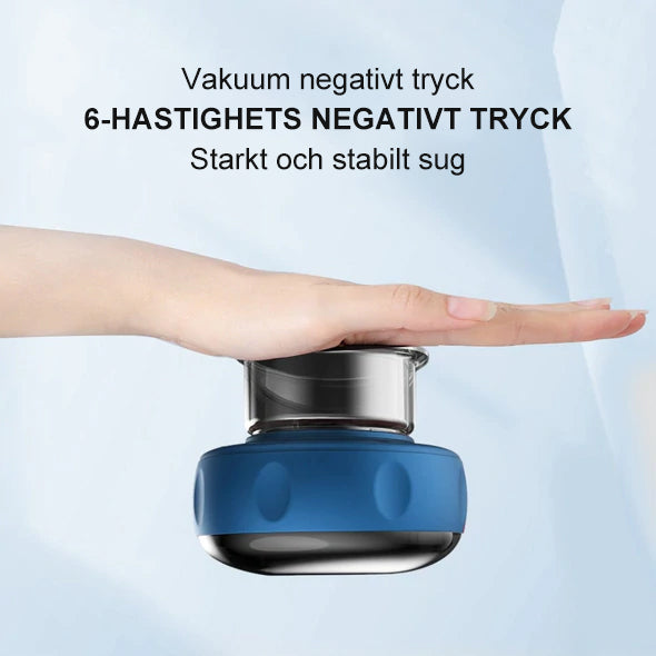 Bärbar massageapparat för koppning med rödljus, kompakt design och dynamisk sugteknik för individuell massage och ljusterapi.