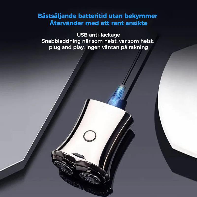 "Bärbar mini rakapparat för män, sladdlös och kompakt, elegant design, passar för både våt och torr rakning."