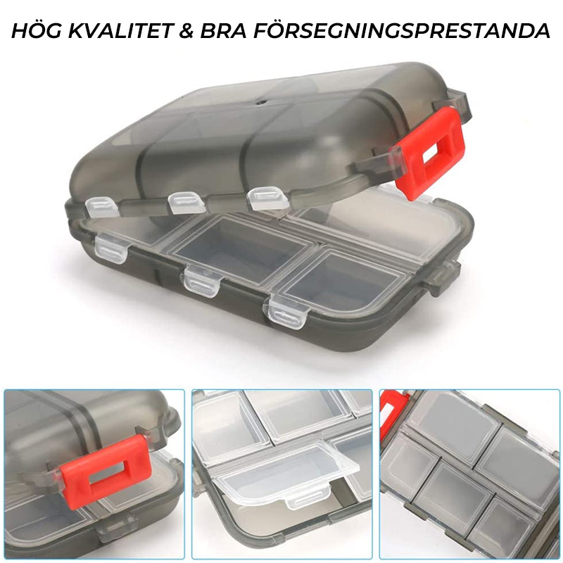Bärbar pillerlåda i flera färger, kompakt design, perfekt för resa och förvaring av piller, vitaminer och småsaker.