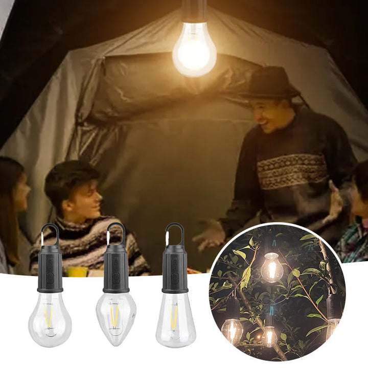 "Bärbar retro hängande lampa med vintage design och Type-C laddning, perfekt för utomhusbruk som camping och trädgård."